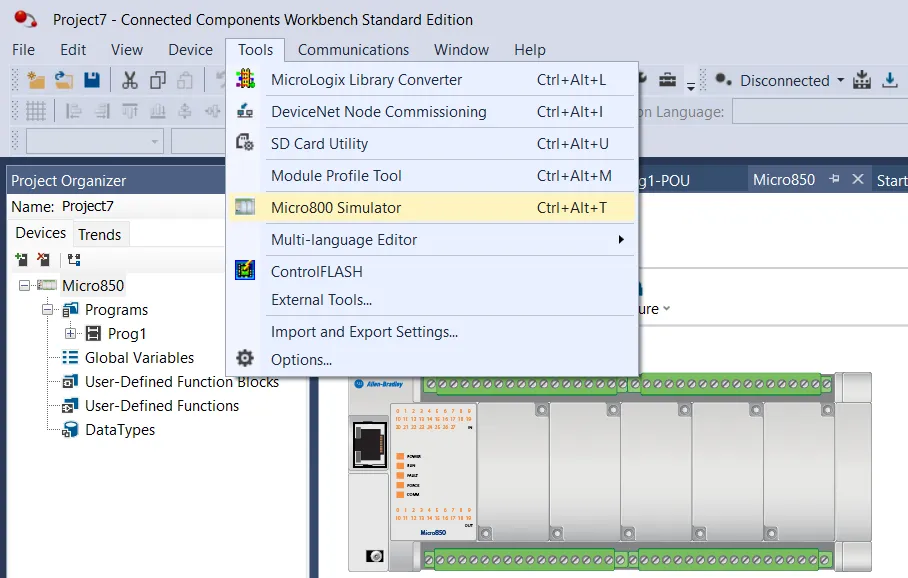 img/Connected Components Workbench simulator/select simulator in cce.webp
